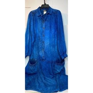 Vintage Chez California 80’s Denim Dress Acid Washed Blue Jean, 14w, Boho, Hippo